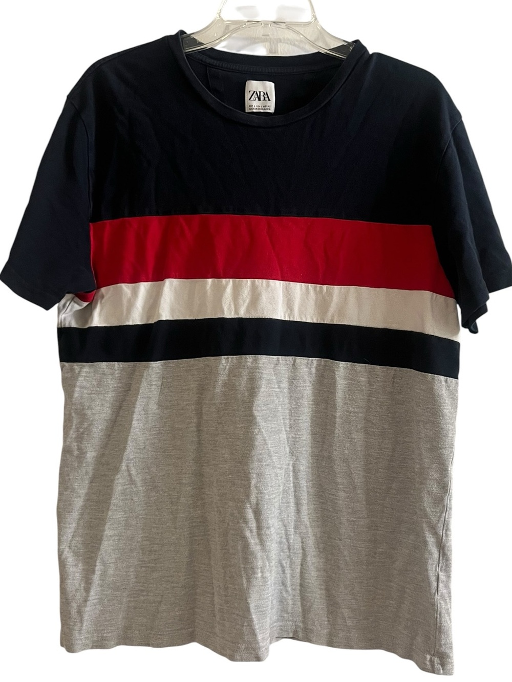 Zara Navy, Red, White & Light Gray Colorblock Crew Tee